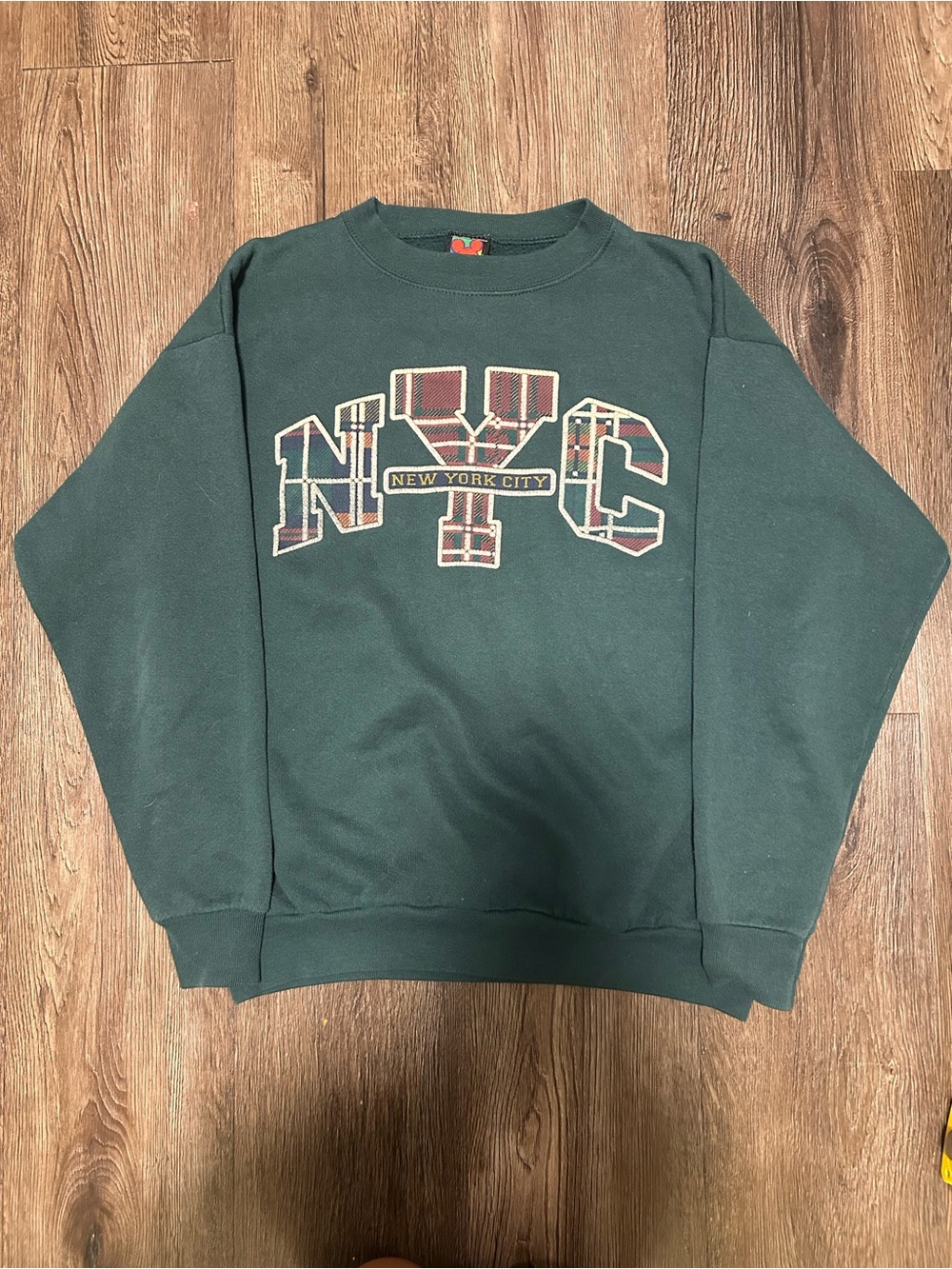 Vintage Disney Plaid New York Graphic Crewneck Sweatshirt